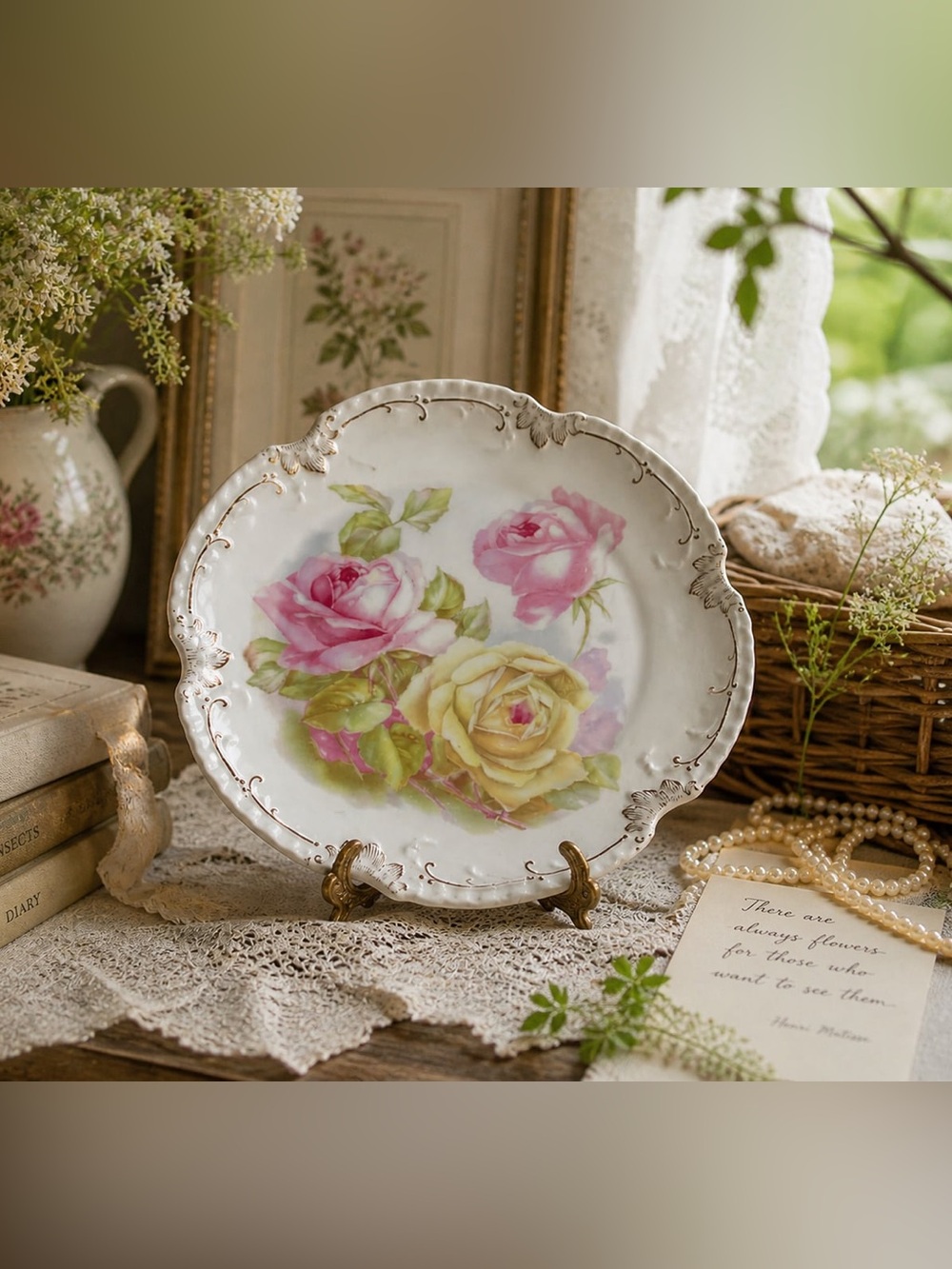 Antique Z.S. & Co. Bavaria "Marseille" Hand-Painted Rose Plate